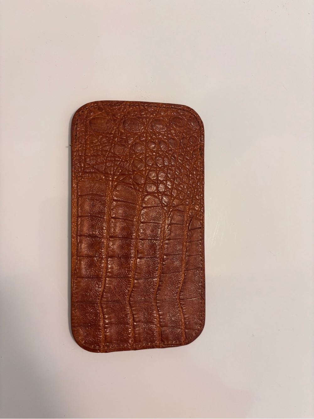Ben Silver Charleston Crocodile Eyeglasses Case in Cognac, retail $325